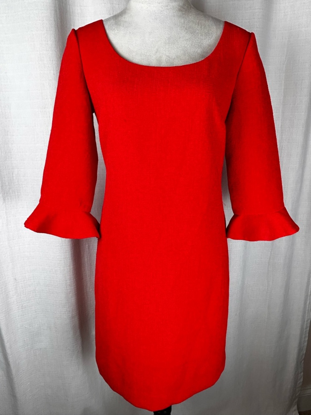 Ann Taylor Red Scoop-Neck Long Sleeve Dress with Ruffle Cuffs